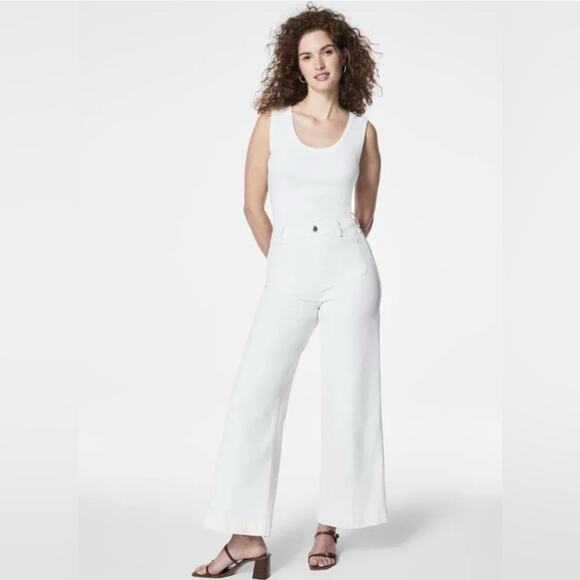 SPANX Spanxshape EveryWear Cropped Wide Leg Patch Pocket White Jeans - Picture 1 of 7